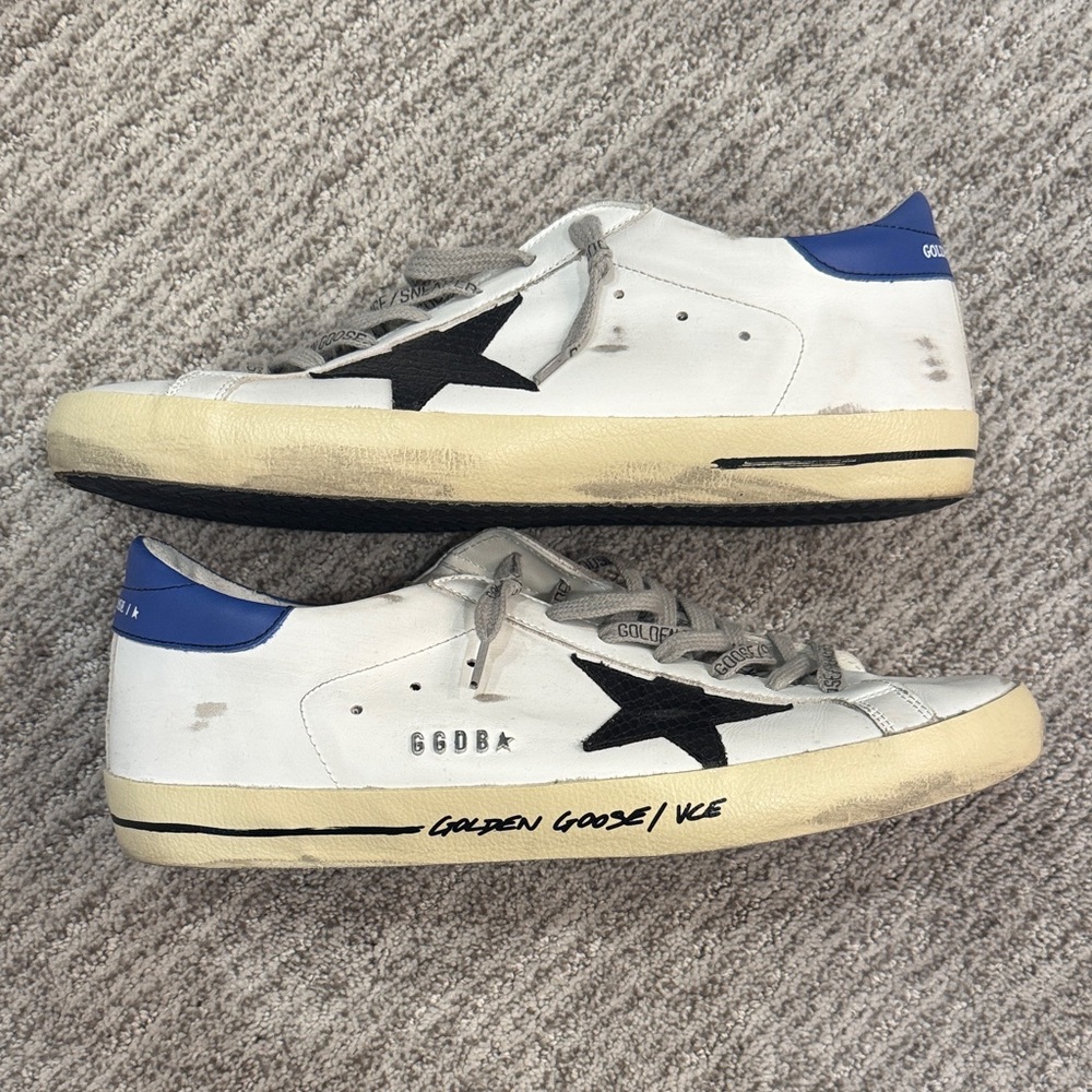 Golden Goose White and Black Sneakers with Blue Heel - Picture 2 of 2